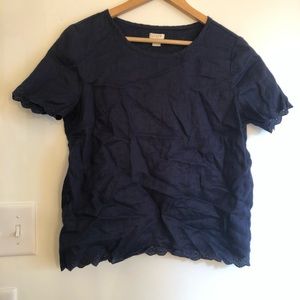 J Crew Open Back Linen Top with Eyelet Embroidery